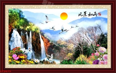 Download file tranh PSD Tranh sơn thủy thác nước phong thủy ST2675 để chỉnh sửa