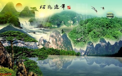 Tải file Tranh sơn thủy thác nước phong thủy ST2678 (ảnh gốc) in tranh kính