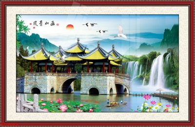 Tải file Tranh sơn thủy thác nước phong thủy ST2683 (ảnh gốc) in gạch men