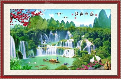 File tranh Tranh sơn thủy thác nước phong thủy ST2684 (file gốc) chủ đề phong thủy