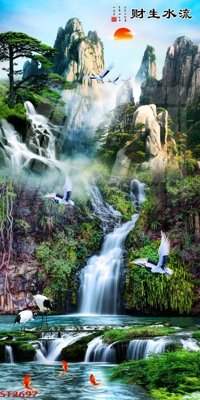 File tranh Tranh sơn thủy thác nước phong thủy ST2697 (file gốc) chuẩn màu in