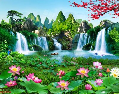 Hình ảnh file gốc Tranh sơn thủy thác nước phong thủy ST2703 cho in UV