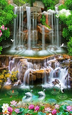 File PSD Tranh sơn thủy thác nước phong thủy ST2709 (bản gốc) cho nhà in