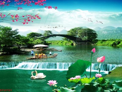 Tải về file tranh gốc Tranh sơn thủy thác nước phong thủy ST2731 (để in quảng cáo)