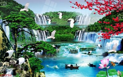 Download file Tranh sơn thủy thác nước phong thủy ST2732 (gốc) in mica ốp bếp