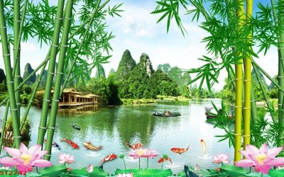 File tranh Tranh sơn thủy thác nước phong thủy ST2742 (ảnh gốc) in trần 3D