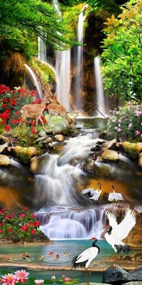 File ảnh Tranh sơn thủy thác nước phong thủy ST2748 (gốc) cho trang trí nội thất