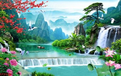 Mua file gốc Tranh sơn thủy thác nước phong thủy ST2750 (in ấn) tại Filetranh.com