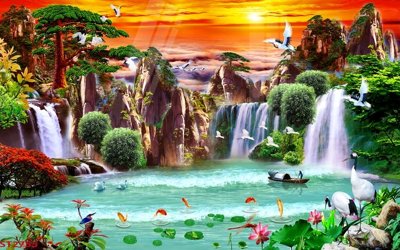 File ảnh Tranh sơn thủy thác nước phong thủy ST2755 (gốc) in biển hiệu