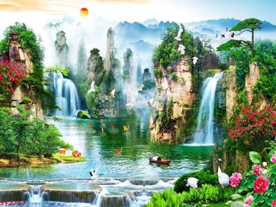 File gốc Tranh sơn thủy thác nước phong thủy ST2757 (phong cách) châu Âu
