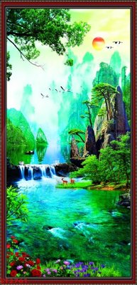 Tải file Tranh sơn thủy thác nước phong thủy ST2761 (gốc) làm file tranh quảng cáo