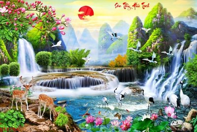 File gốc Tranh sơn thủy thác nước phong thủy ST2783 (PNG) nền trong suốt