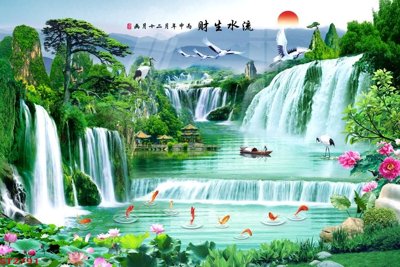 File tranh Tranh sơn thủy thác nước phong thủy ST2791 (bản gốc) in canvas