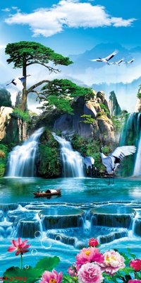 File gốc Tranh sơn thủy thác nước phong thủy ST2792 (cho in ấn) độc quyền