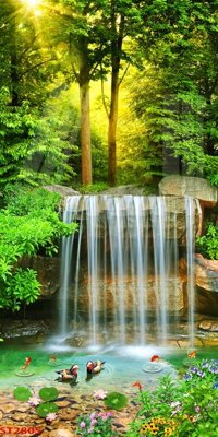 Ảnh gốc Tranh sơn thủy thác nước phong thủy ST2805 (siêu chi tiết) để in ấn