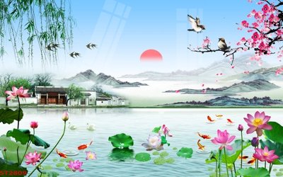 File tranh quảng cáo Tranh sơn thủy thác nước phong thủy ST2809 (download file gốc)