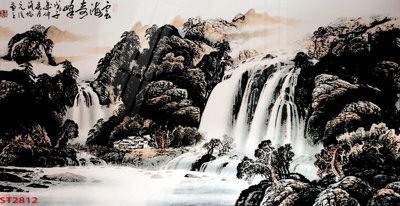 Ảnh gốc Tranh sơn thủy thác nước phong thủy ST2812 (độ nét cao) in mica