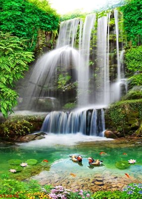 File tranh Tranh sơn thủy thác nước phong thủy ST2819 (gốc) chủ đề trừu tượng