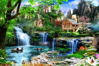 File gốc Tranh sơn thủy thác nước phong thủy ST2820 (in mica) trang trí