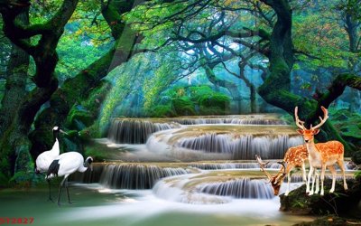 File in ấn chuyên nghiệp Tranh sơn thủy thác nước phong thủy ST2827 (file gốc)