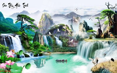 File ảnh Tranh sơn thủy thác nước phong thủy ST2838 (gốc) in biển hiệu