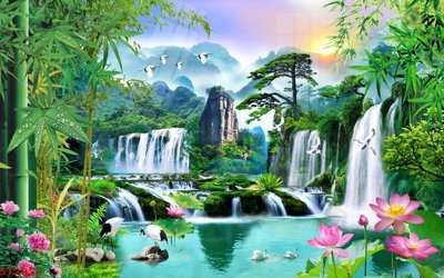 Tải file gốc Tranh sơn thủy thác nước phong thủy ST2853 (in không vỡ ảnh)