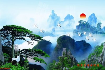 File ảnh Tranh sơn thủy thác nước phong thủy ST2860 (gốc) in decal dán tường