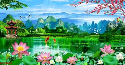 File in mica Tranh sơn thủy thác nước phong thủy ST2861 (bản gốc) sắc sảo