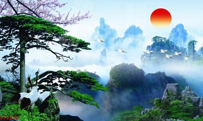 File tranh Tranh sơn thủy thác nước phong thủy ST2876 (gốc) in trên kính