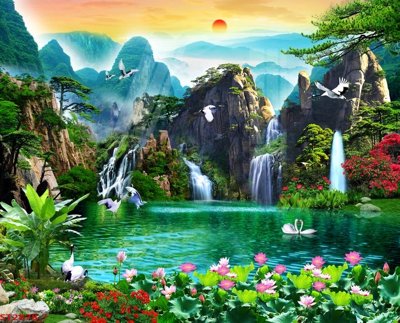 File tranh in mica Tranh sơn thủy thác nước phong thủy ST2878 (độ phân giải cao)