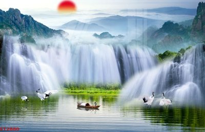 File tranh Tranh sơn thủy thác nước phong thủy ST2880 (ảnh gốc) không bị mờ