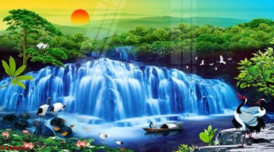 Tải file gốc Tranh sơn thủy thác nước phong thủy ST2883 (in khổ lớn) không mờ