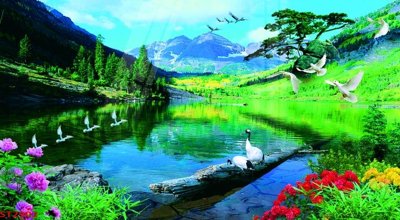 File PSD Tranh sơn thủy thác nước phong thủy ST2902 (bản gốc) độ phân giải cao