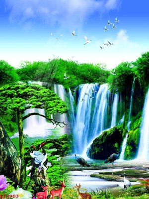 File tranh gốc PSD Tranh sơn thủy thác nước phong thủy ST2903 còn nguyên layer