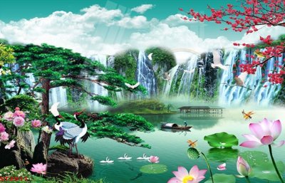 Tải file Tranh sơn thủy thác nước phong thủy ST2911 (gốc) làm file in ấn