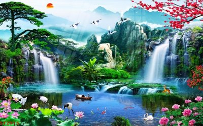 Download file tranh PSD Tranh sơn thủy thác nước phong thủy ST2915 để chỉnh sửa