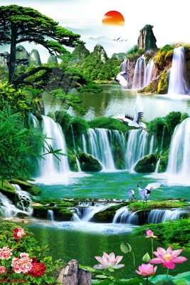 Tải file Tranh sơn thủy thác nước phong thủy ST2923 (gốc) để in ấn ngay