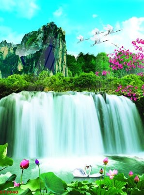 File PSD in ấn Tranh sơn thủy thác nước phong thủy ST2940 (chất lượng cao)