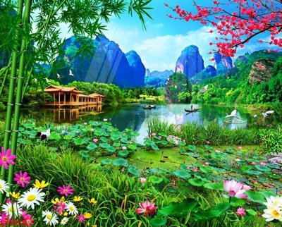 Tải về hình ảnh gốc Tranh sơn thủy thác nước phong thủy ST2950 sắc nét