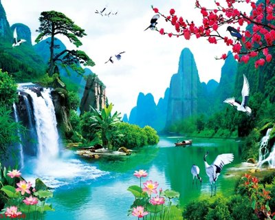 File tranh Tranh sơn thủy thác nước phong thủy ST2960 (ảnh gốc) độ nét vượt trội