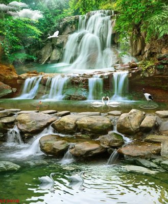 File gốc Tranh sơn thủy thác nước phong thủy ST2978 (in 3D) nghệ thuật