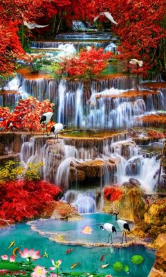 File tranh trang trí Tranh sơn thủy thác nước phong thủy ST2979 (file gốc)