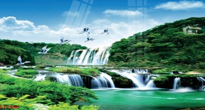 File tranh gốc Tranh sơn thủy thác nước phong thủy ST2986 (bản đẹp) độc quyền