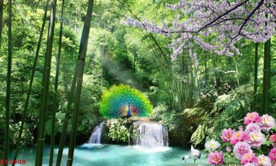 File gốc Tranh sơn thủy thác nước phong thủy ST2998 (trang trí) phòng ngủ