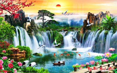 Chi tiết file ảnh Tranh sơn thủy thác nước phong thủy ST3001 sắc nét