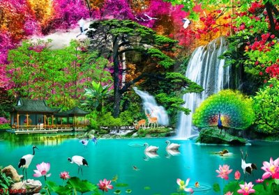 File gốc Tranh sơn thủy thác nước phong thủy ST3007 (PNG) nền trong suốt