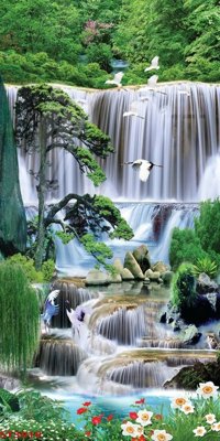 File gốc Tranh sơn thủy thác nước phong thủy ST3019 (in ấn) màu sắc trung thực