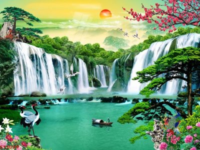 File gốc Tranh sơn thủy thác nước phong thủy ST3039 (thiết kế) độc quyền