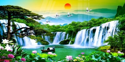 File tranh Tranh sơn thủy thác nước phong thủy ST3043 (bản gốc) trang trí văn phòng