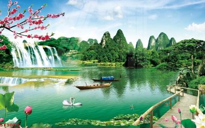 File in ấn Tranh sơn thủy thác nước phong thủy ST3054 (bản gốc) từ file gốc